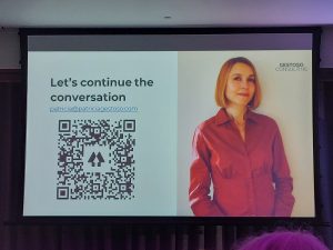 Lets continue the conversation slide and qr code
